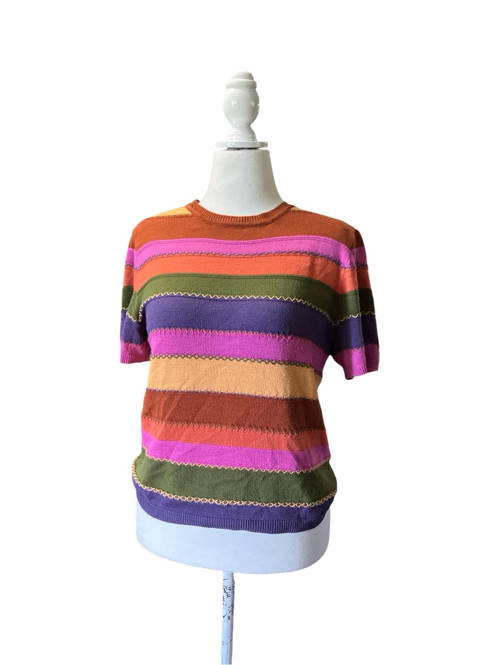 Vintage Muted Bright Striped Short Sleeve Pullover